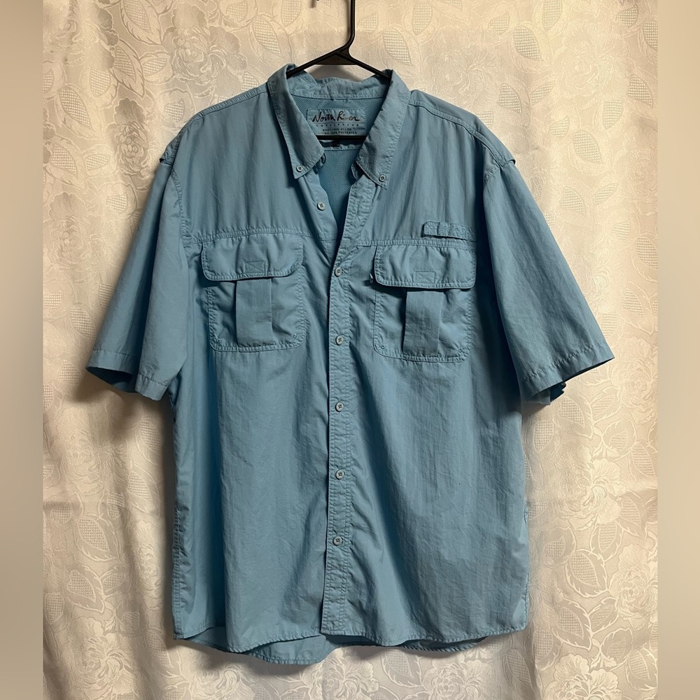 North River Men's Light Blue Casual Button Down Shirt